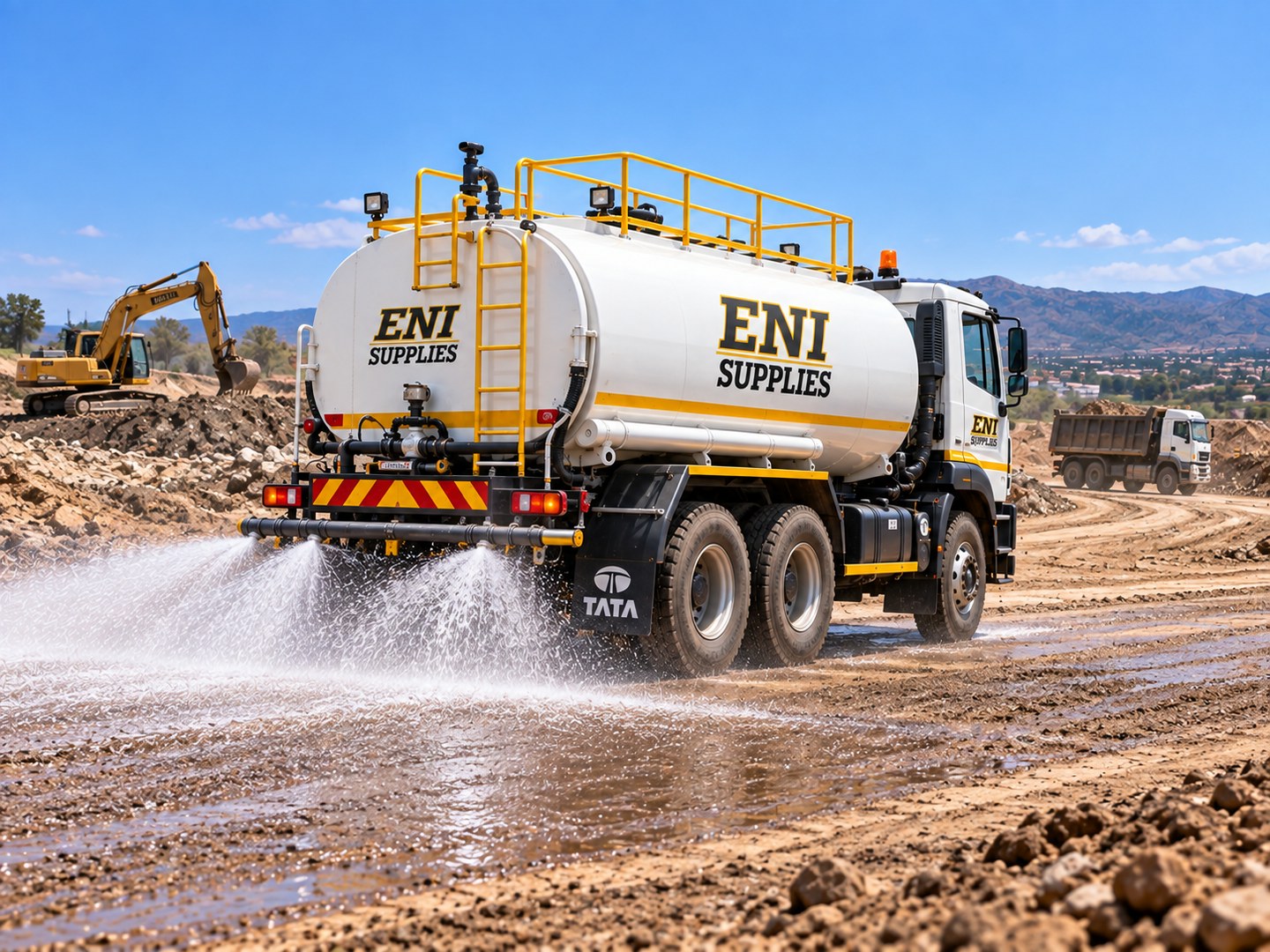 ENI Supplies TATA water truck spraying from the rear for dust suppression